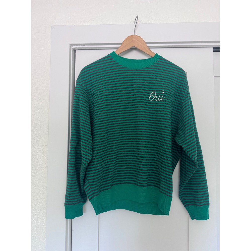 Clare V Green Striped Oui Sweatshirt Long Sleeve Cotton Crew Neck XS
